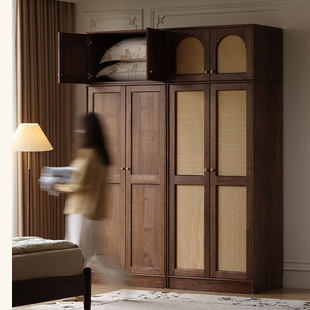 三马家具 北美黑胡桃木衣柜储物柜衣橱藤编卧室收纳柜 栖影衣柜