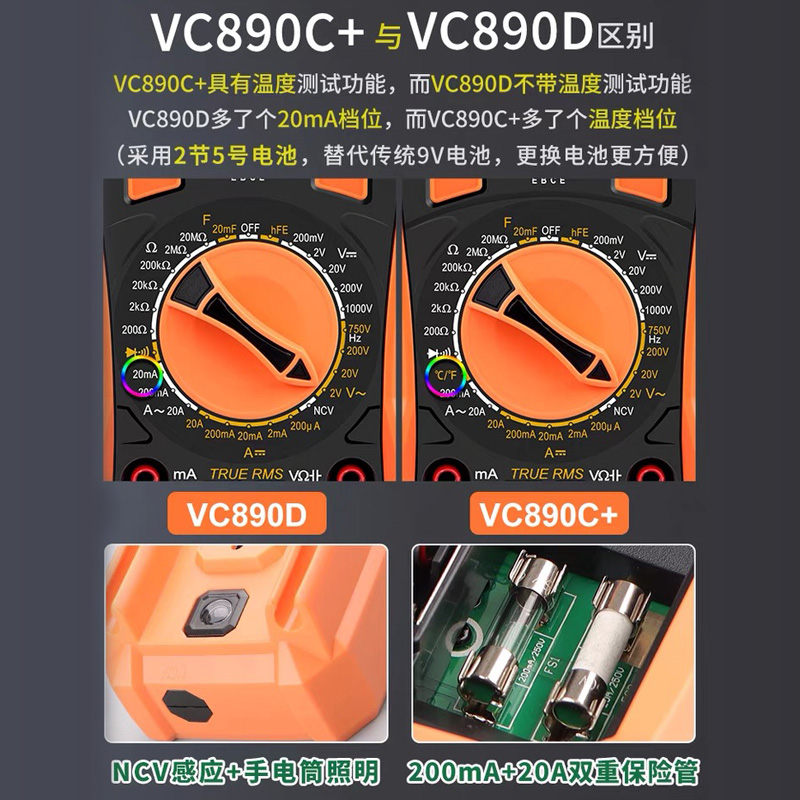 胜利万用表数字高精度全自动电工万能表数显式万用表VC890D/C+