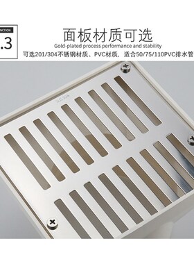 不锈钢侧排墙角地漏PVC110排水管防堵地漏侧排75防树叶侧面盖板