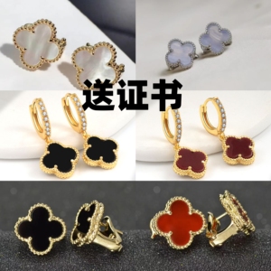 幸运草耳钉女莫桑钻925纯银镀18K金耳拍女气质百搭不掉色礼物