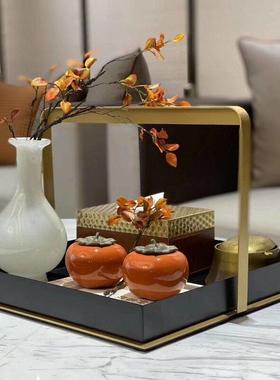 新中式金属提篮托盘分格盒铁艺摆件样板房间客厅茶几提盒软装饰品