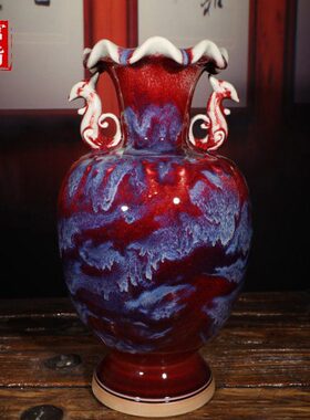 钧瓷摆件祥和樽禹州神垕钧窑花瓶窑变釉高档家居客厅玄关陶瓷摆件