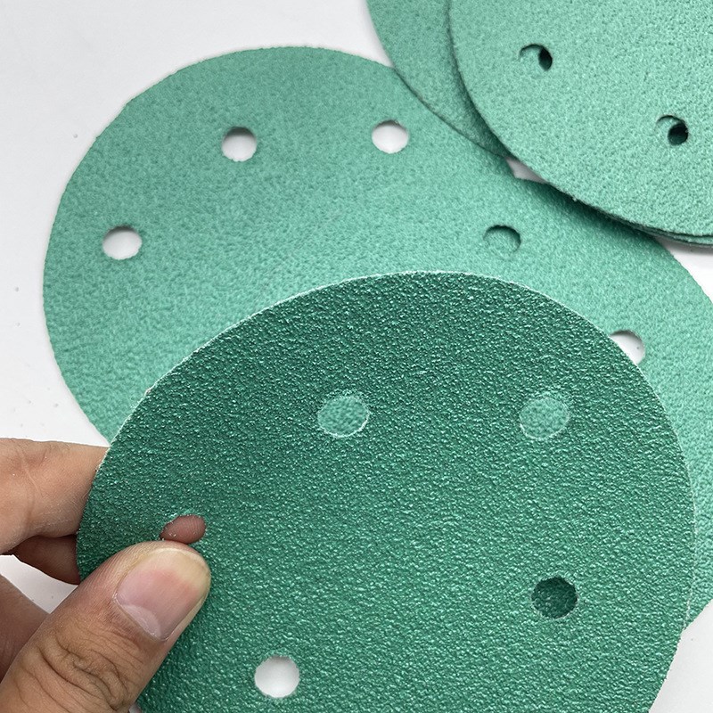 绿砂5寸6孔干磨砂纸五寸磨片砂纸干磨绿色植O绒圆U形打磨汽车油漆