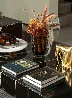 现代轻奢样板房客厅茶几售楼处酒店大堂洽谈桌纯铜马花艺托盘摆件