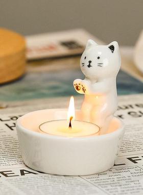 可爱烤手小猫香薰蜡烛烛台礼盒送女朋友闺蜜生日礼物桌面装饰摆件