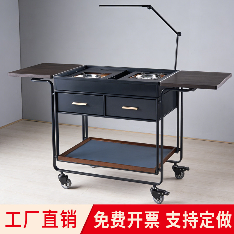 商用豪华鲍鱼车餐厅现场堂做车酒店移动烹饪送餐车带卡式炉手推车