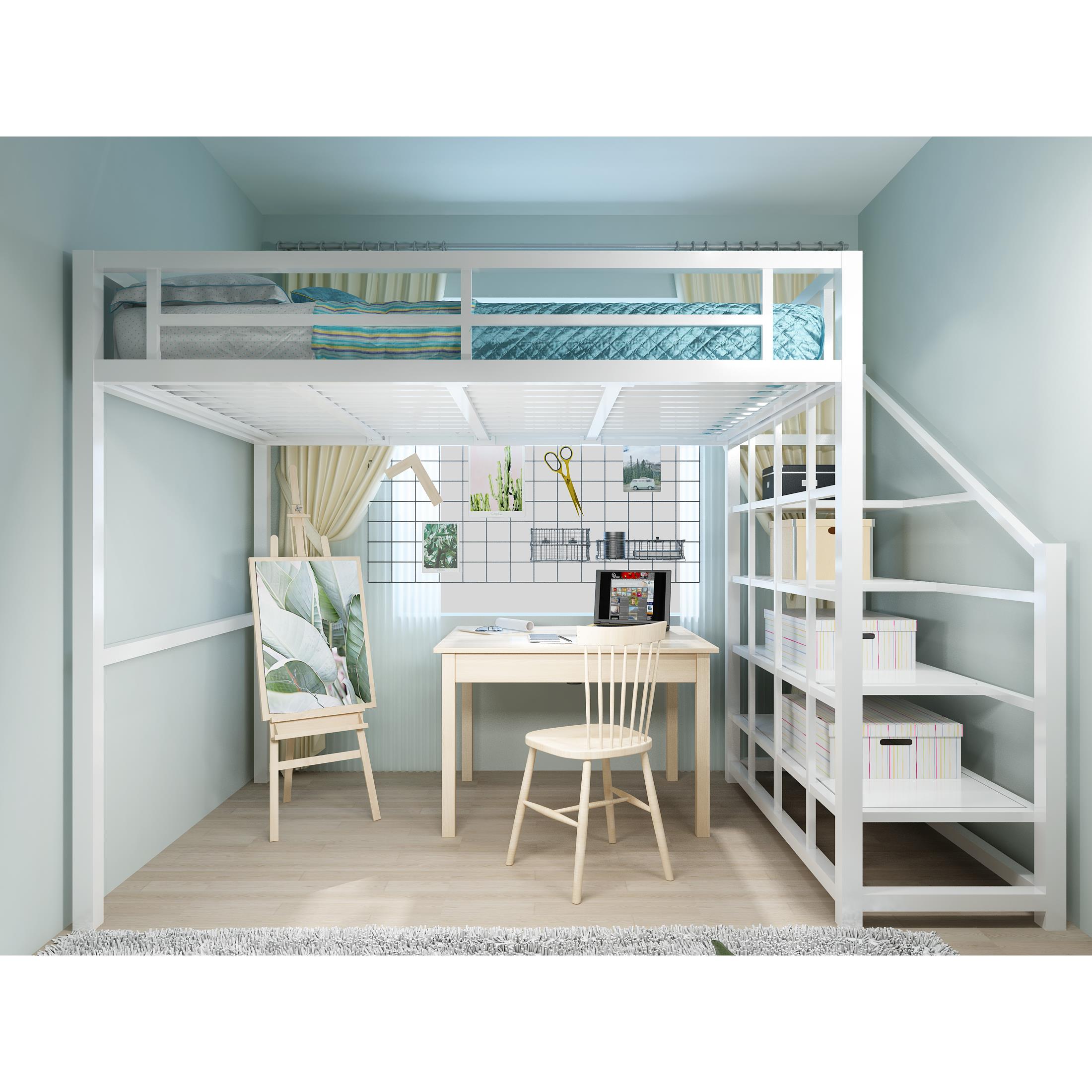 铁艺小户型高架床高低床阁楼复式二楼上下铺床双层床上下床三胎床