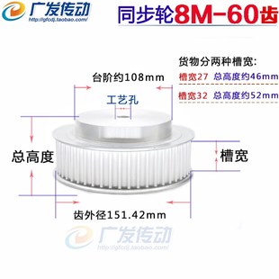带宽32 8M60T 齿数60 同步轮8M 铝合金8M同步皮带轮