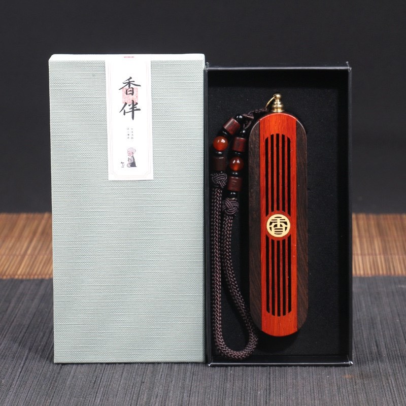 黑檀实木便携薰香l盒户外旅行线香香插可把玩檀木件红木香炉香盒