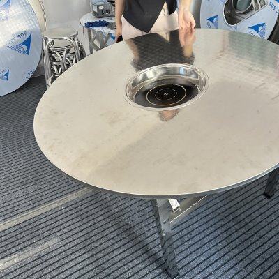 加厚全不锈钢火锅圆桌配下沉电磁炉商用餐饮电陶炉餐桌,住宅家具,不锈钢/PVC餐桌,淘宝优惠券,粉丝福利购,淘宝优惠卷