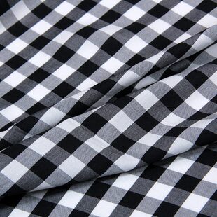纯棉府绸衬衫布料夏季薄款全棉黑白色格子梭织衬衫连衣裙服装面料
