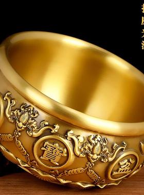 聚宝盆摆件五福临门铜缸黄铜米缸客厅玄关家居办公室小铜盆存钱罐