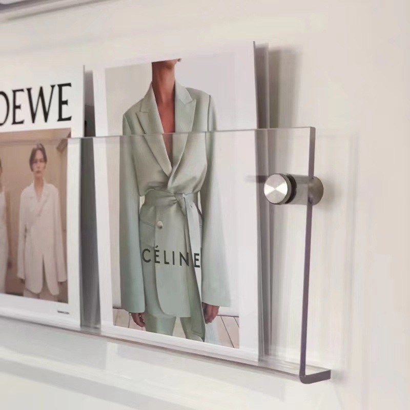 创意墙上绘本架亚克力杂志架挂墙展示架壁挂式书架书报架(订货)