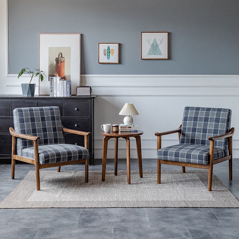 简约休闲实木沙发椅酒店民宿阳台懒人椅客厅日式会客单人沙发椅