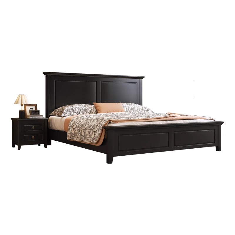 美式实木床1.8米双人床主卧室大床1.5m储物橡木床黑色复古婚床