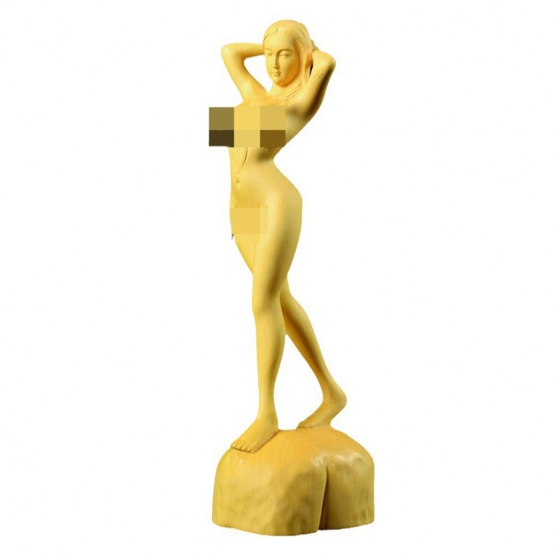 黄杨木雕抱头美女家居摆件 新中式客厅艺术仕女花样年华男士把玩