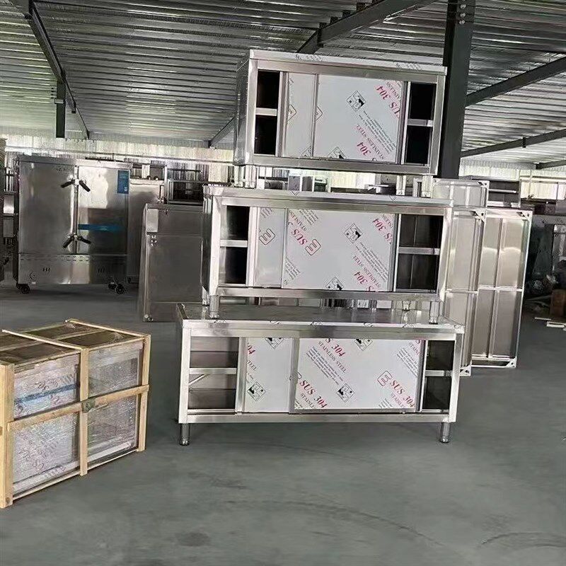 整体焊接橱柜商用304不锈钢操作台家用加厚双层推拉门厨房工作台