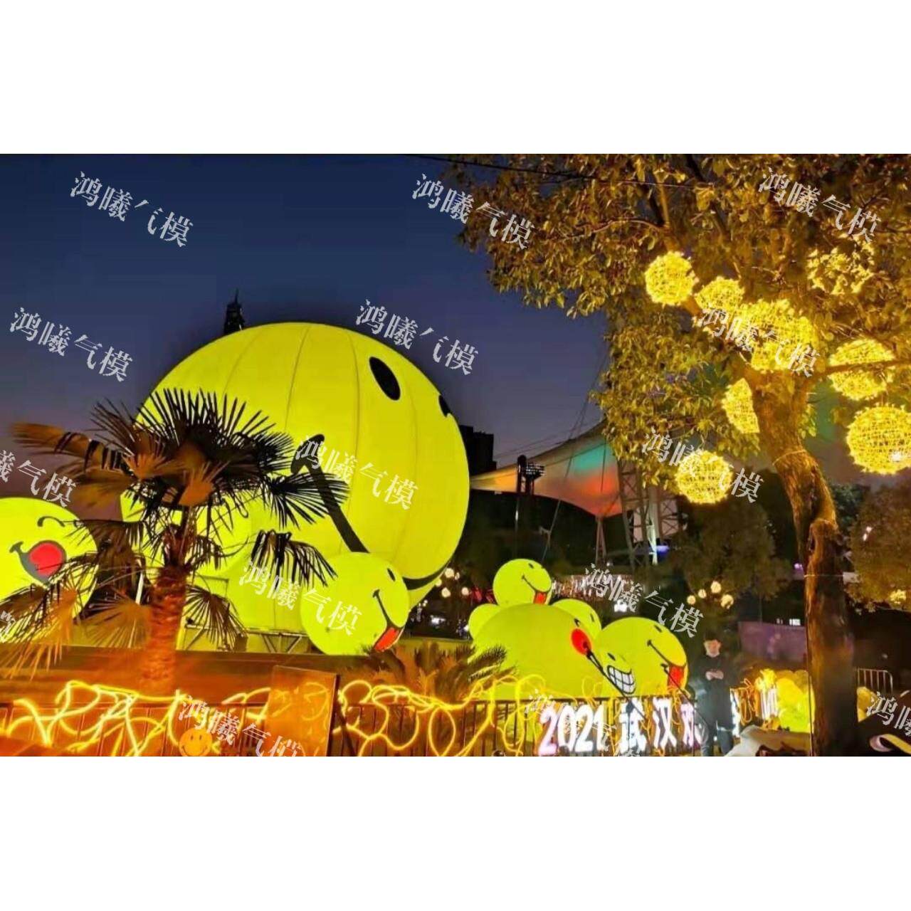 PVC充气emoji表情笑脸气模闭气悬挂发光商场酒吧公园装饰哭脸气球