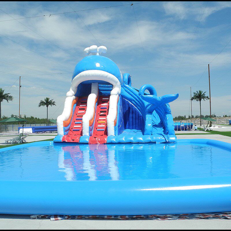 热卖移动水上乐园游乐设备 水上滑梯组合 儿童充气游泳池支架水池