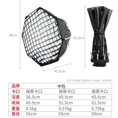 新款55/65/90CM八角柔光箱高显COB直播拍摄柔光箱保荣卡口柔光罩