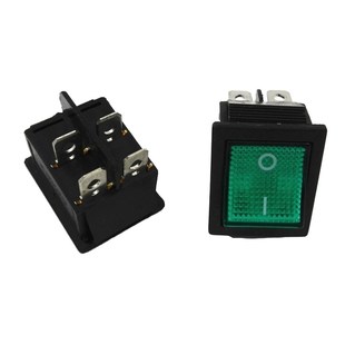 4脚2档带灯翘板电源开关 绿色15A250VAC kcd4 4脚带灯船型开关