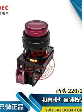 原装和泉IDEC红色带灯自锁按钮开关YW1L-A2E01Q4R 24V凸头YW-DE