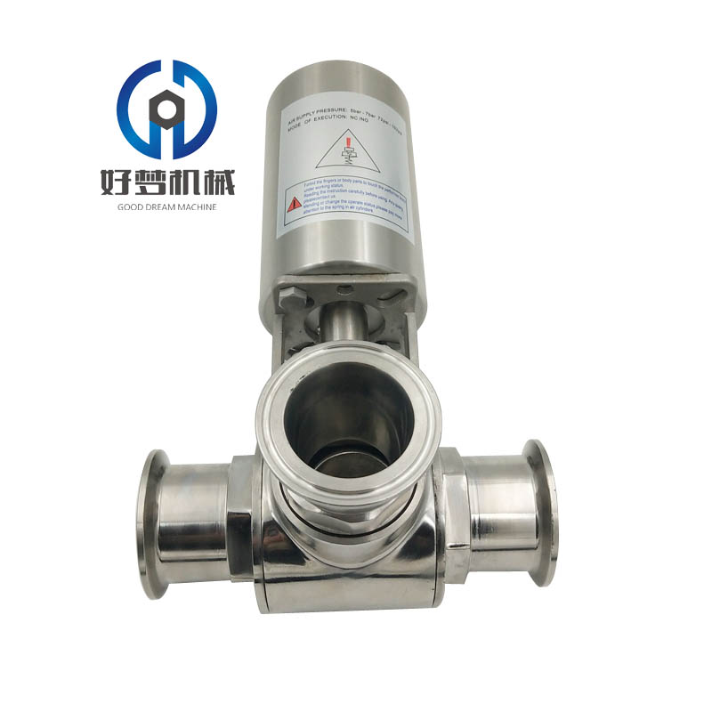 气动不锈钢三通球阀卫生级快装卡箍球阀气动三通阀快装球阀