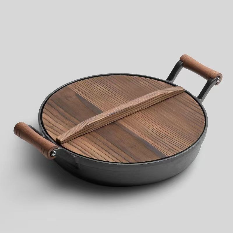 双耳铸铁平底锅加厚烙饼锅老式生铁锅无涂层不粘煎锅饼铛水防锈新