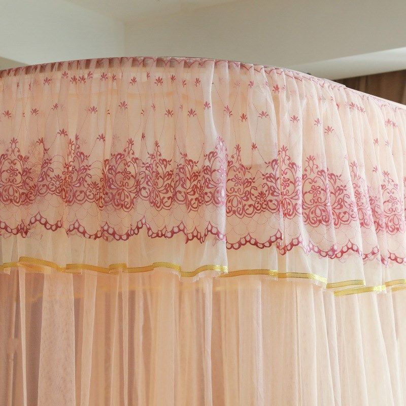 u型导轨蚊帐三开门落地公主风床帘宫廷家用轨道式蚊帐1.5m1.8米床