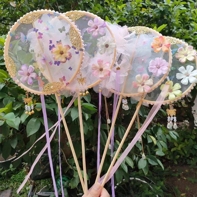 批发十个装刺绣团扇国潮拍照中式古风图案扇子混发景区古镇古街