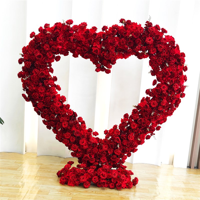 2米红色心型花 婚礼舞台背景布置花艺心型架子拱门装饰假花