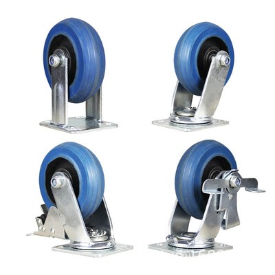 重型铁芯橡胶轮高弹力静音轱辘仓储笼推车带刹车万向脚轮