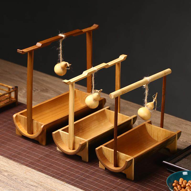 竹制水果盘糕点盒提梁盒干果盘甜品台创意家用点心筐日式餐厅托盘