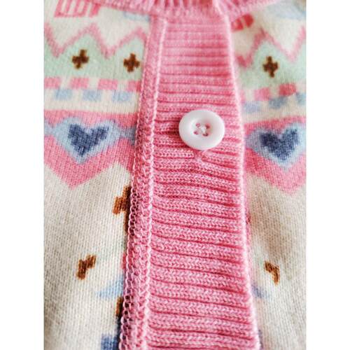 跨境Knit Cardigan with All Over Print Ribbed Trim Round