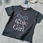 10码 欧美尾 夏季 3件 女童 T恤 短袖 包邮 深灰亮片蝴蝶结 上衣