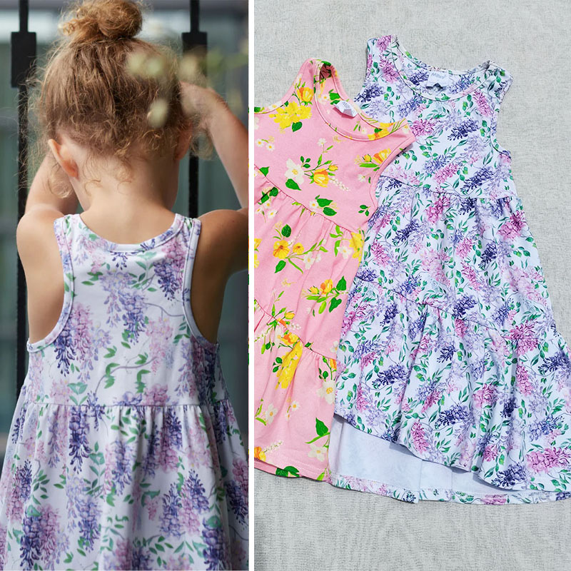 三件包邮 4-12码 澳单 女童夏季 全棉紫藤花朵背心 连衣裙 大裙摆