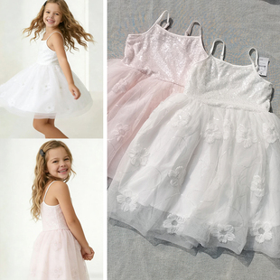 3样包邮 4-11码欧美女童夏季 亮片花朵吊带裙蓬蓬裙公主裙礼服裙
