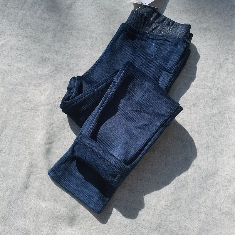 限时包邮 98-152码欧单尾女童秋冬 条绒一体绒加绒打底裤修身长裤