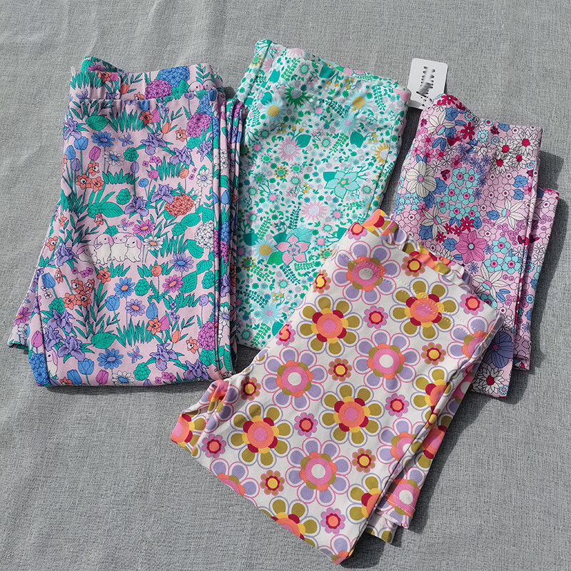 3件包邮5-10码澳单mi*y 女童春秋彩色花朵修身喇叭裤长裤 95%棉