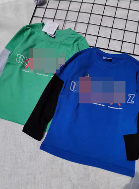 3件包邮110-150日系春秋男童全棉卡通人物拼色假两件休闲长袖T恤