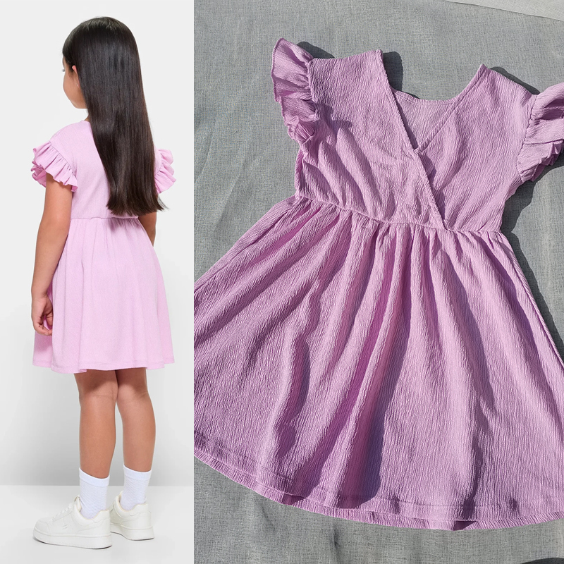 3样包邮澳单新款3-8码女童夏季小露背薄软雪纺飞袖花边粉色连衣裙