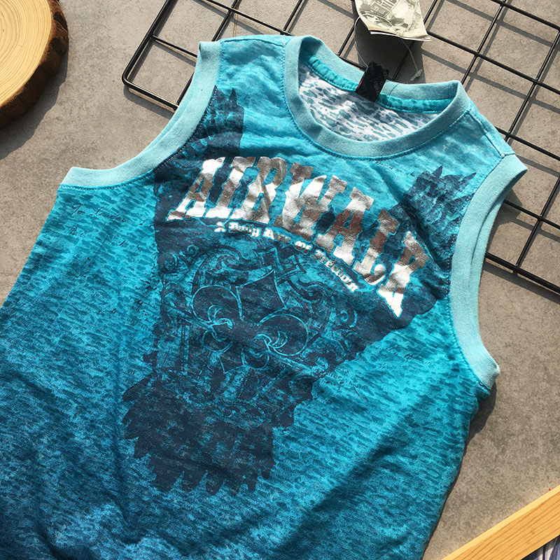 3件包邮125-135韩单夏季chao薄凉快男童 蓝色渐变背心无袖T恤