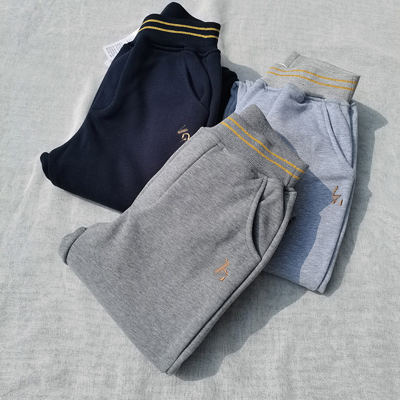 限时包邮120-170码女童冬季刺绣字母一体绒收口休闲裤加绒运动裤