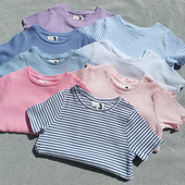 条纹 10码 包邮 3件 女童全棉夏季 n澳单新款 T恤 cott 螺纹棉短袖