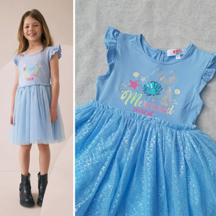 6码 欧美女童 夏季 3样 连衣裙 飞袖 亮片贝壳鱼鳞纱裙蓬蓬裙 包邮