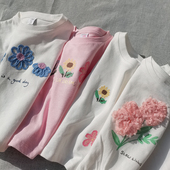T恤 8码 包邮 3件 夏季 女童 短袖 欧美尾 全棉可爱图案绣花朵超短款