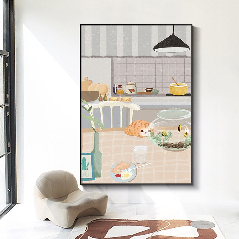 小清新客厅沙发背景墙挂画可爱猫咪入户玄关装饰ins风室内落地画图片