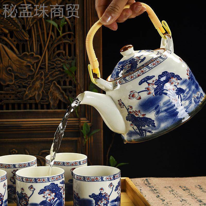 大号茶具套装整古花提梁壶陶瓷家用过滤泡青茶OAF复壶茶壶茶杯套