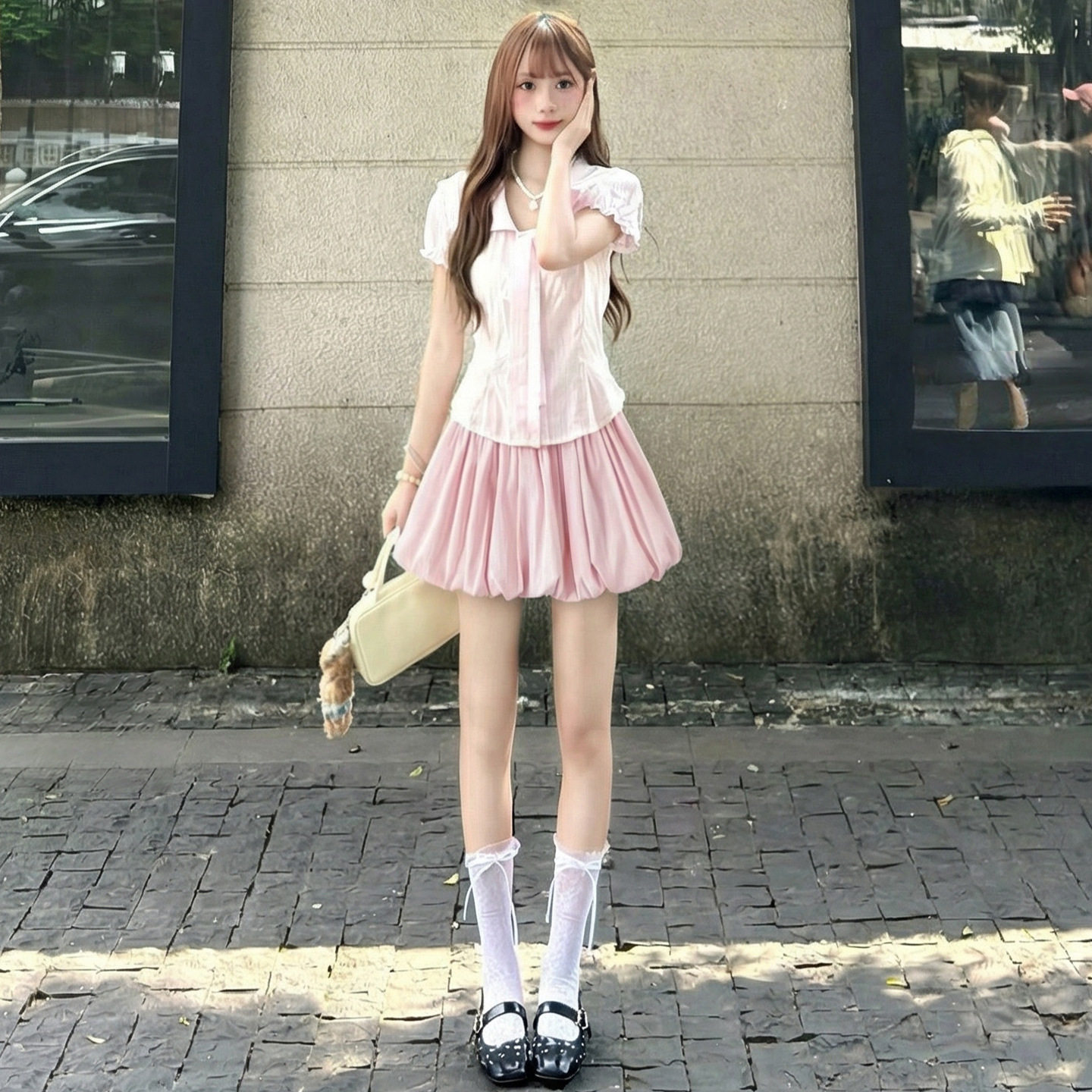 粉色蓬蓬花苞短裤女春季2026年新款高腰宽松小个子舒适蛋糕短裙裤