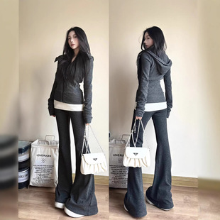 灰色早春修身 冲锋衣内搭女休闲卫衣外套韩系整套穿搭 运动卫衣套装